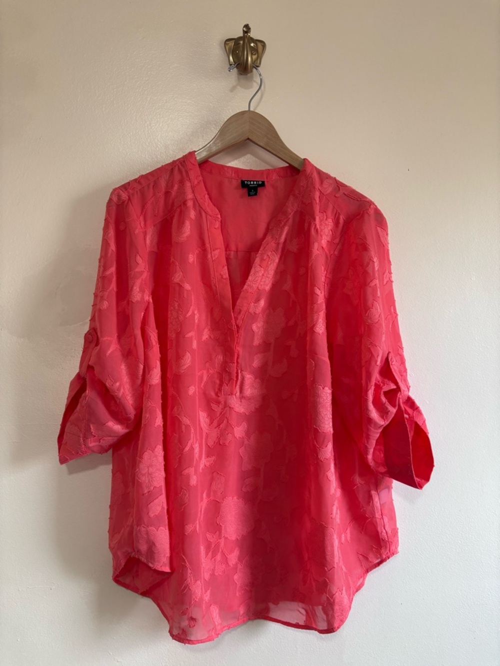 torrid Coral Pink Floral Jacquard V-Neck Tunic